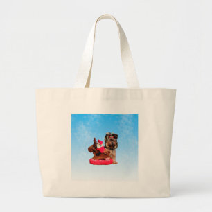 Cute Yorkshire Terrier Merry Christmas Large Tote Bag