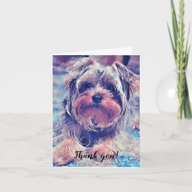 Cute Yorkshire Terrier  Painting Thank You Card (Front)
