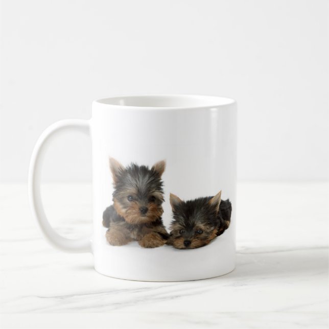 Cute Yorkshire Terrier puppies Coffee Mug (Left)