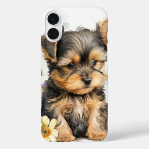 CUTE YORKSHIRE TERRIER PUPPY DOG IN WILDFLOWERS iPhone 16 PLUS CASE