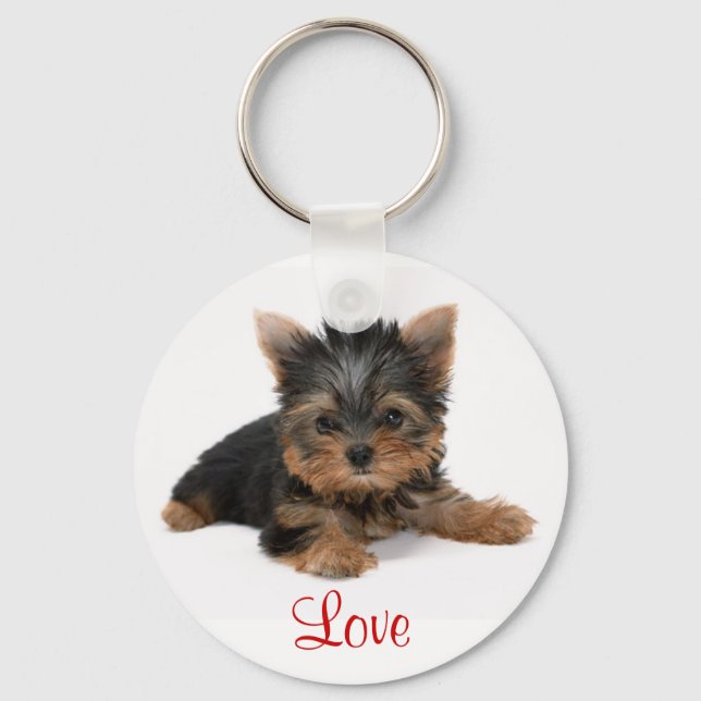Cute Yorkshire Terrier Puppy Love Key Chain (Front)
