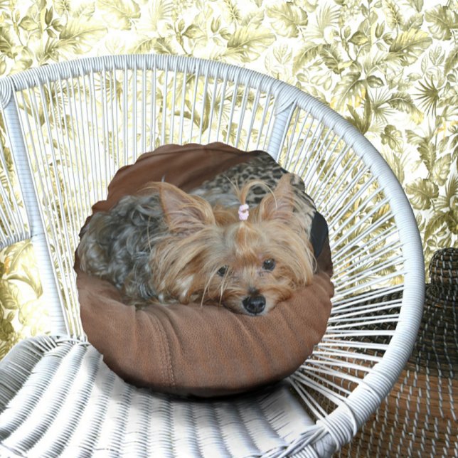 Cute Yorkshire Terrier Puppy Round Cushion (Creator Uploaded)