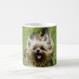 Cute Yorkshire Terrier Running Through Grass Coffee Mug