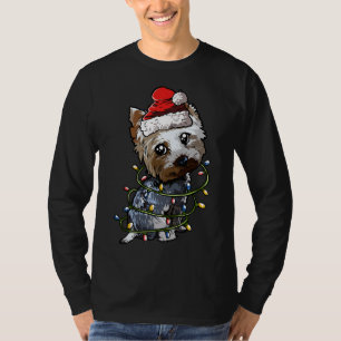 Cute Yorkshire Terrier Santa Christmas Tree Lights T-Shirt
