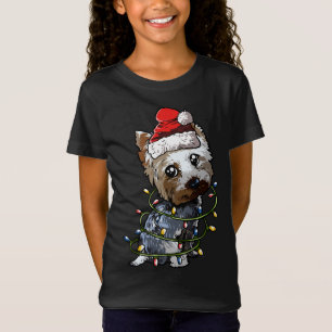 Cute Yorkshire Terrier Santa Christmas Tree Lights T-Shirt