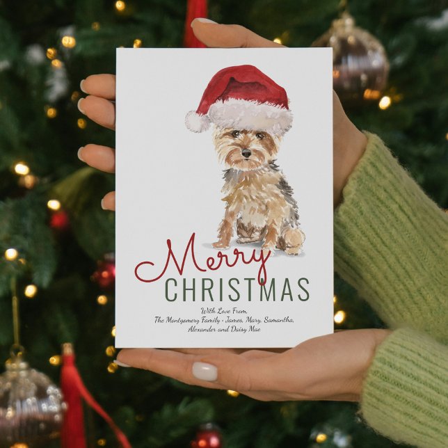 Cute Yorkshire Terrier Santa Hat Merry Christmas Holiday Card (Cute Yorkshire Terrier Santa Hat Merry Christmas Holiday Card)