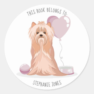 Cute Yorkshire Terrier This Book Belongs to Classic Round Sticker