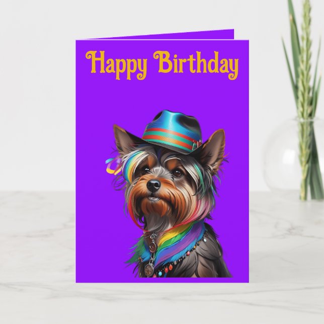 Cute Yorkshire Terrier Wearing a Hat Card (Front)