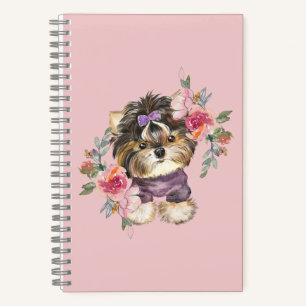 Cute Yorkshire Terrier Yorkie and Flowers Art Notebook