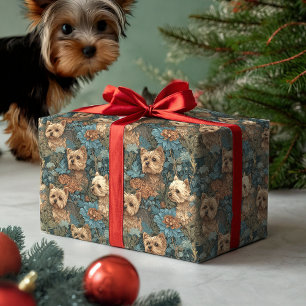 Cute Yorkshire Terriers in Vintage Style Wrapping Paper Sheet