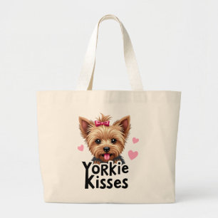 Cute Yorkshire Terriier Puppy Dog Yorkie Kisses Large Tote Bag