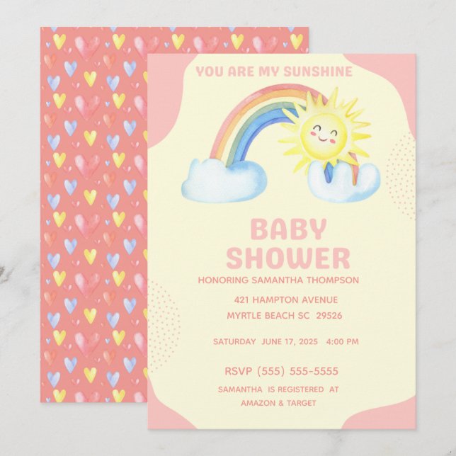 Cute You Are My Sunshine Girls Baby Shower     Invitation (Front/Back)