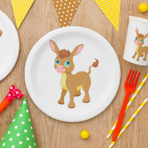 Cute Young Donkey with Big Blue Eyes Paper Plate