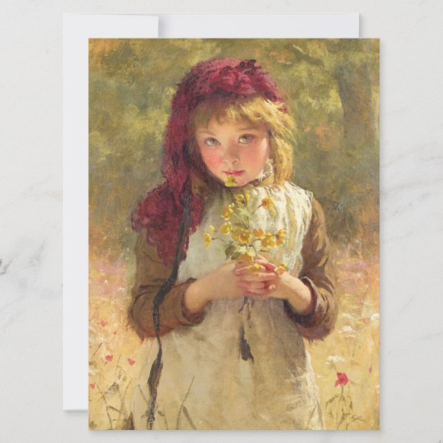 Cute Young Girl Holding Yellow Buttercup Flowers Card (Front)