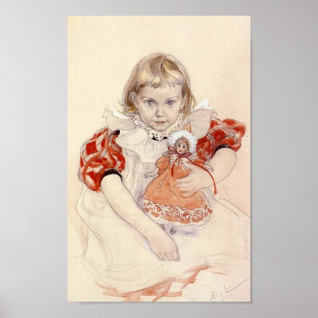 Cute Young Girl with a Doll (Childhood Art) Poster (Front)
