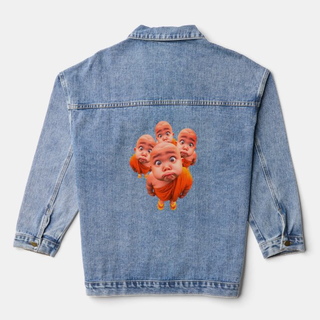 Cute Young Monk Minimalist Orange Robe  Denim Jacket (Back)