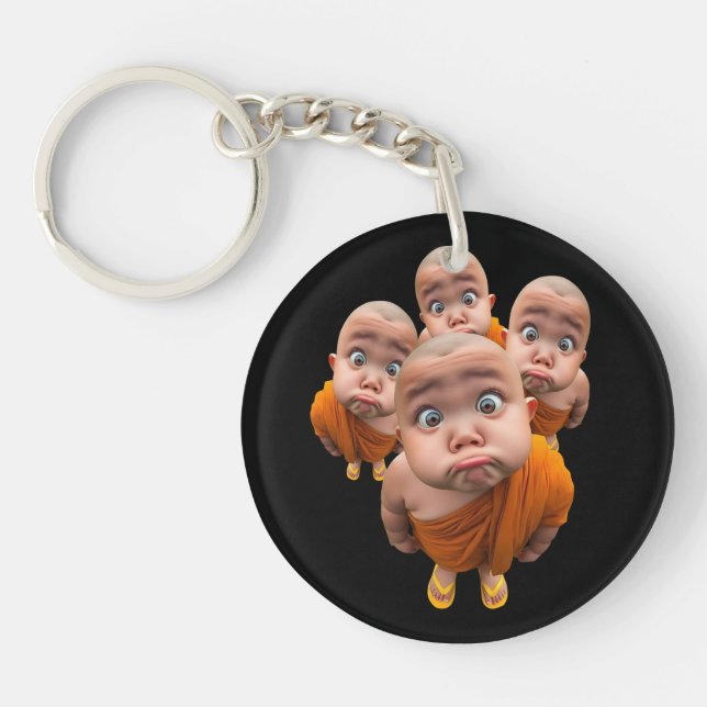 Cute Young Monk Minimalist Orange Robe  Key Ring (Front)