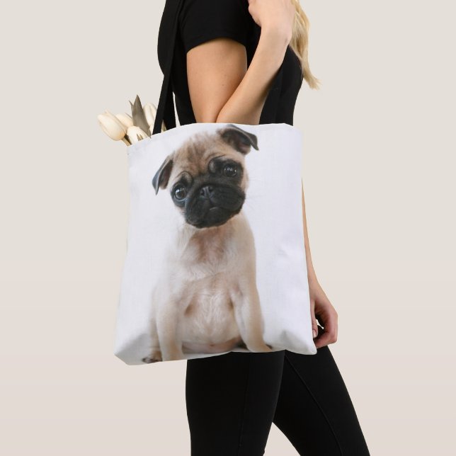 Cute Young Pug Dog Tote Bag (Close Up)