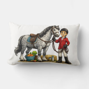Cute Young Rider With Dapple Grey Horse Art Lumbar Cushion