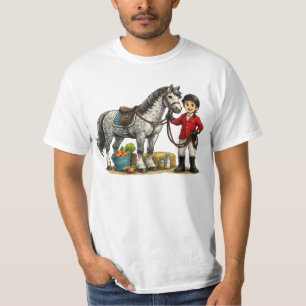 Cute Young Rider With Dapple Grey Horse Art T-Shirt