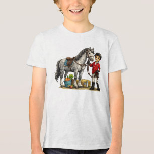 Cute Young Rider With Dapple Grey Horse Art Tri-Blend Shirt