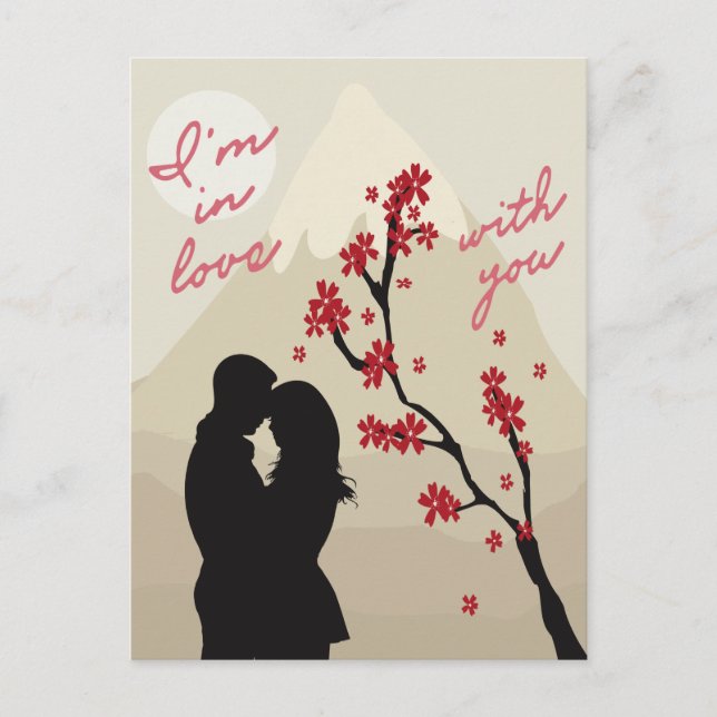 Cute young romantic couple in love, love story postcard (Front)