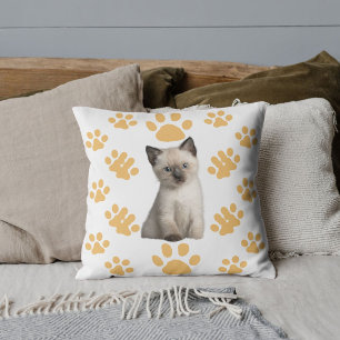Cute Young Siamese Cat White Beige Personalised Cushion
