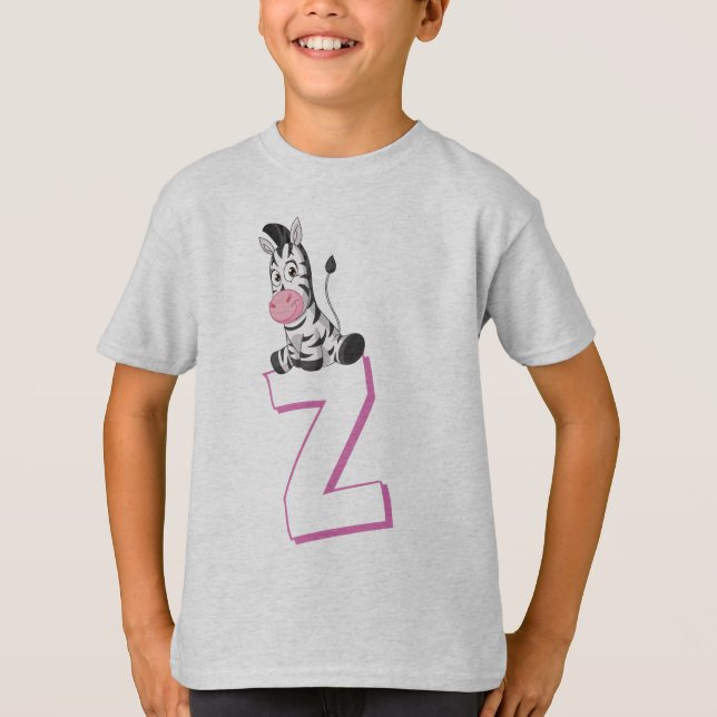 Cute Z for Zebra - Kids English ABCD Alphabet T-Shirt (Front)