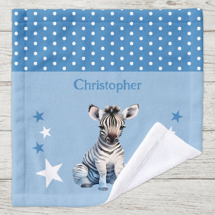 Cute zebra add name polka dots stars blue wash cloth