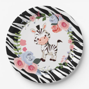 Cute Zebra Animal Print Baby Shower Paper Plate