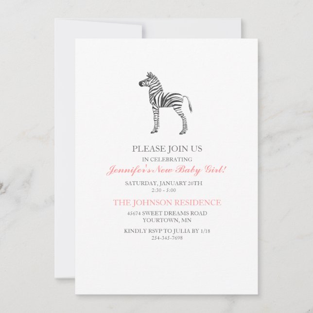 Cute Zebra Baby Shower Invitation (Front)