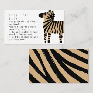 Cute Zebra Beige Baby Shower Books For Baby Enclosure Card