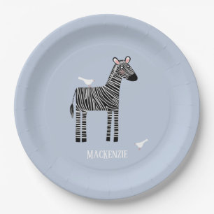 Cute Zebra Blue Boy Party Paper Plate