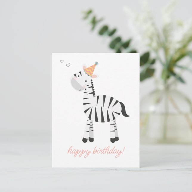 Cute Zebra Cartoon - Kids Birthday Postcard (Standing Front)