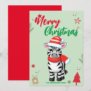 Cute Zebra Christmas tree Holiday Family name Card