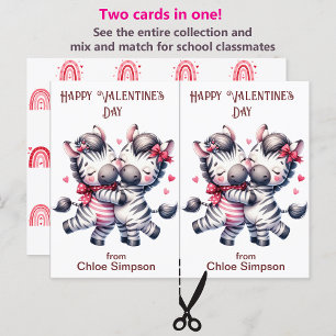Cute Zebra Couple Kid's Valentine Classroom Card