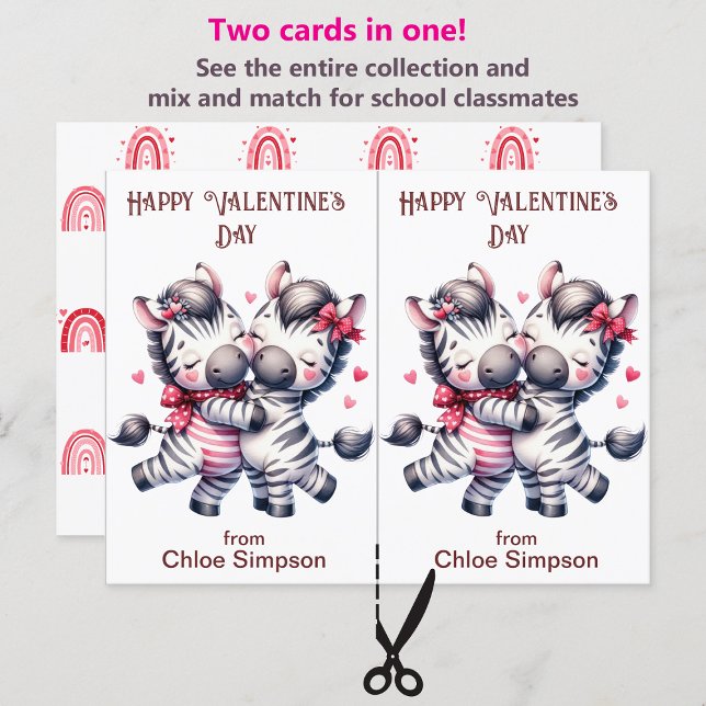 Cute Zebra Couple Kid's Valentine Classroom Card (Creator Uploaded)