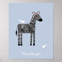 Cute Zebra Custom Name Blue