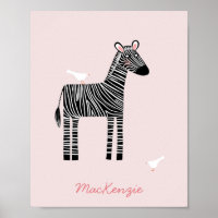 Cute Zebra Custom Name Blush Pink