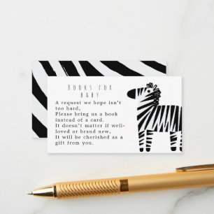 Cute Zebra Dusty Blue Boy Shower Books For Baby Enclosure Card