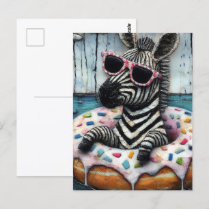Cute Zebra Enjoys a Float Trip in Doughnut Postcard