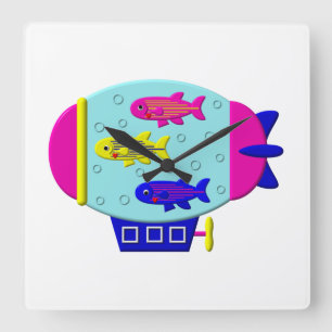 Cute Zebra Fish in a Zeppelin Square Wall Clock