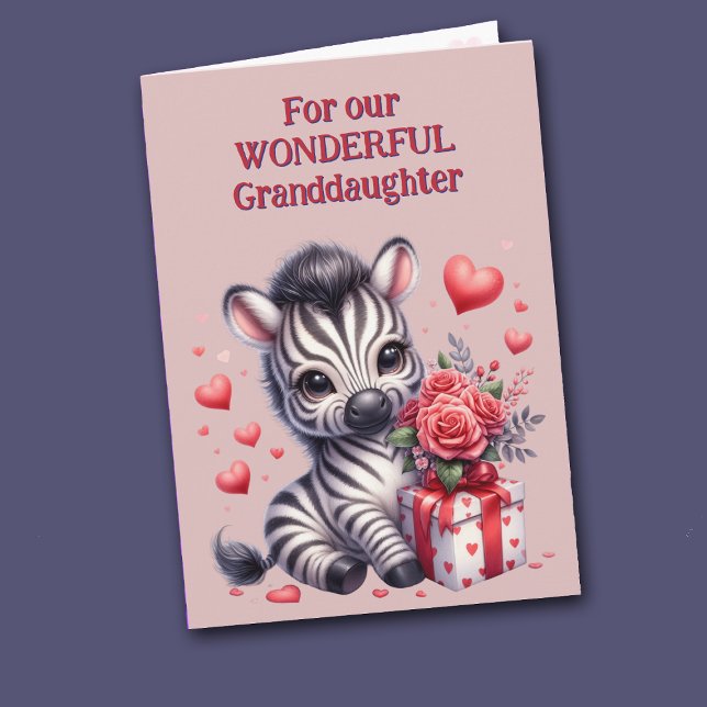 Cute Zebra Floral Gift Granddaughter Valentine Holiday Card (Creator Uploaded)