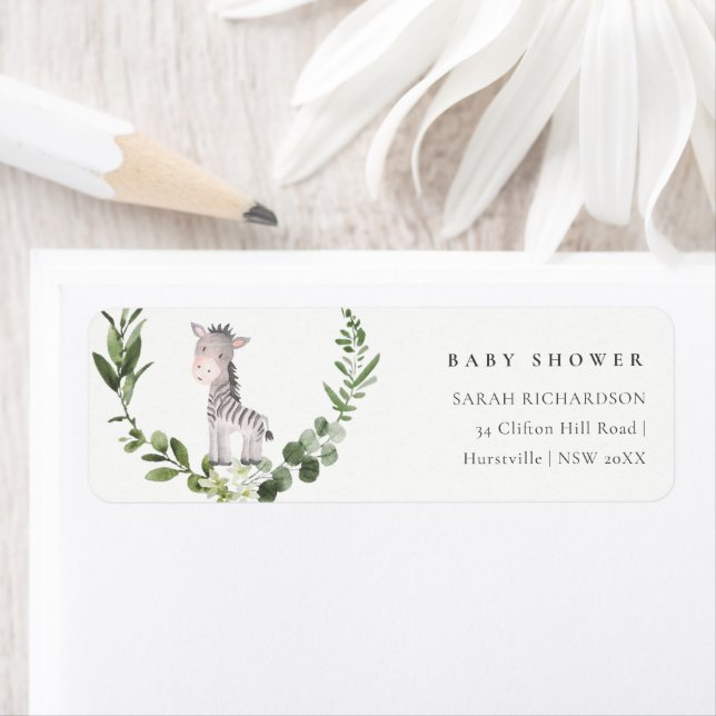 Cute Zebra Foliage Wreath Baby Shower Address (Insitu)