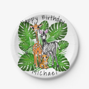 Cute zebra giraffe tiger jungle theme paper plate