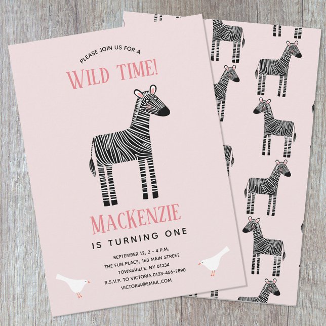 Cute Zebra Girl 1st Birthday Party Invitation (Creator Uploaded)