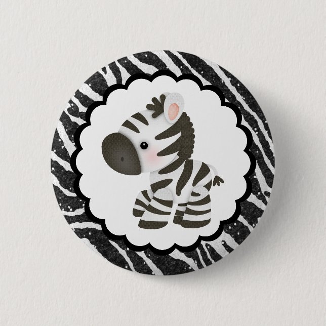 Cute Zebra & Glitter Animal Print 6 Cm Round Badge (Front)