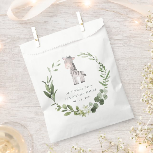Cute Zebra Green Foliage Wreath Any Year Birthday  Favour Bags (Clipped)