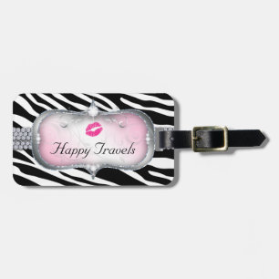 Cute Zebra Happy Travels Funny Luggage Tag