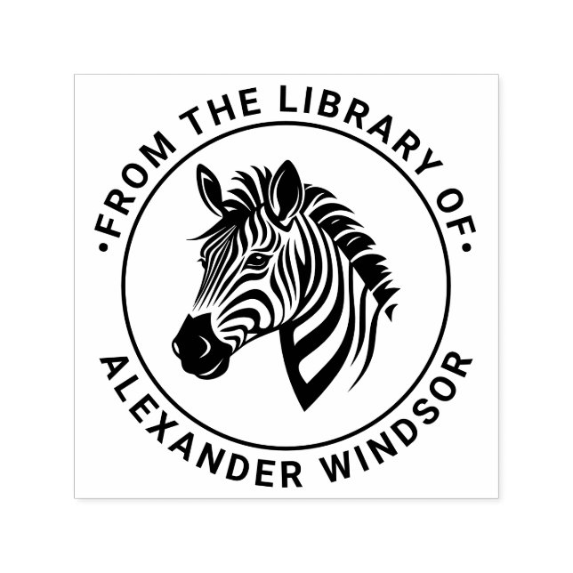 Cute Zebra Head Round Library Book Name Self-inking Stamp (Design)